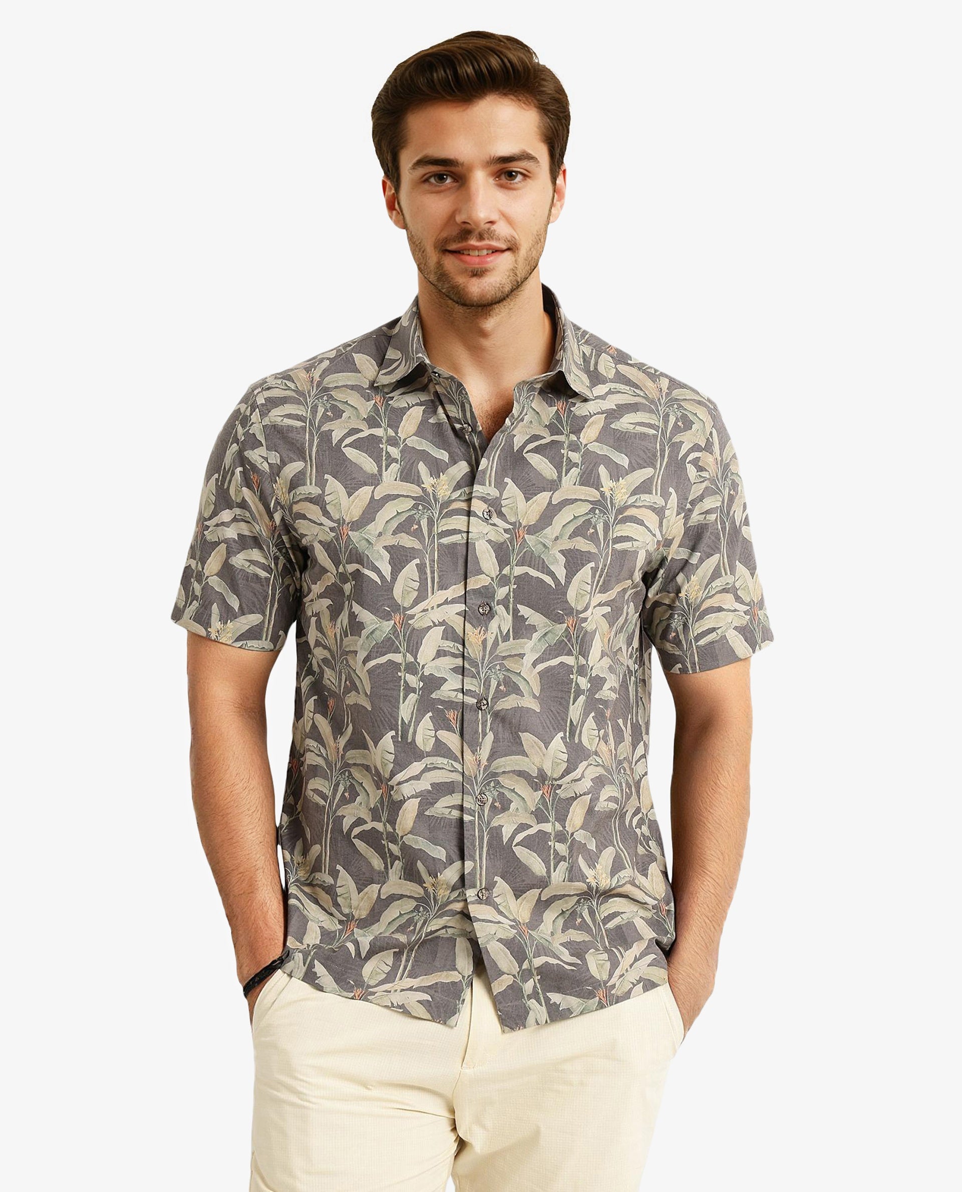 Men's Brown Casual Regular Fit Printed Half Sleeves Shirt