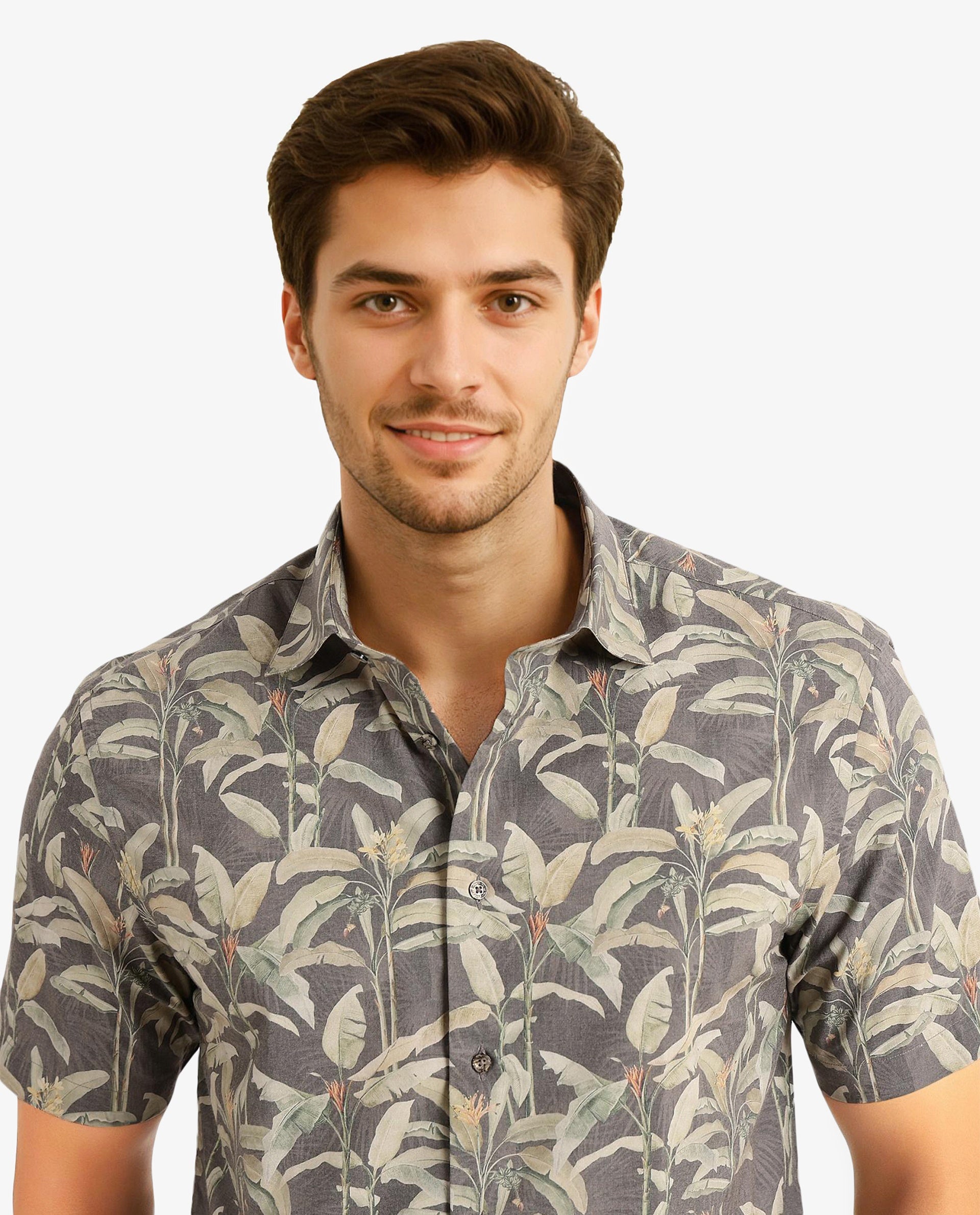 Men's Brown Casual Regular Fit Printed Half Sleeves Shirt