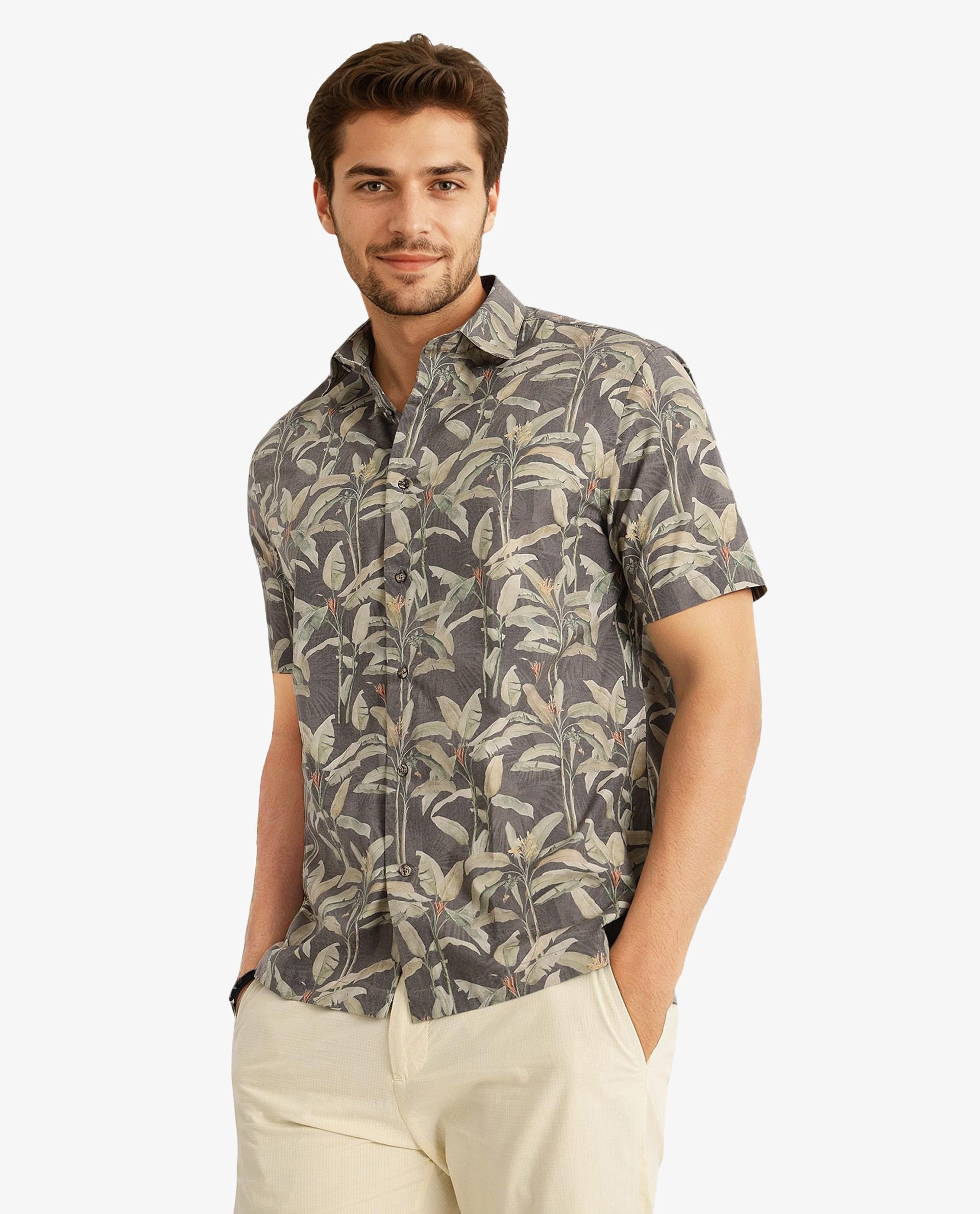 Men's Brown Casual Regular Fit Printed Half Sleeves Shirt