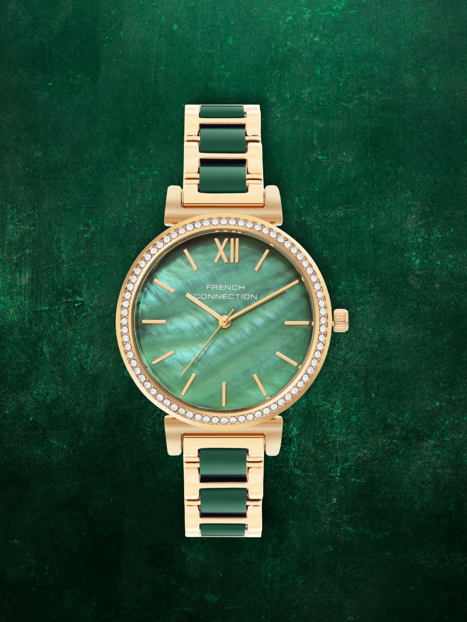 Women's Green Metal Round Analogue Watch