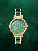 Women's Green Metal Round Analogue Watch