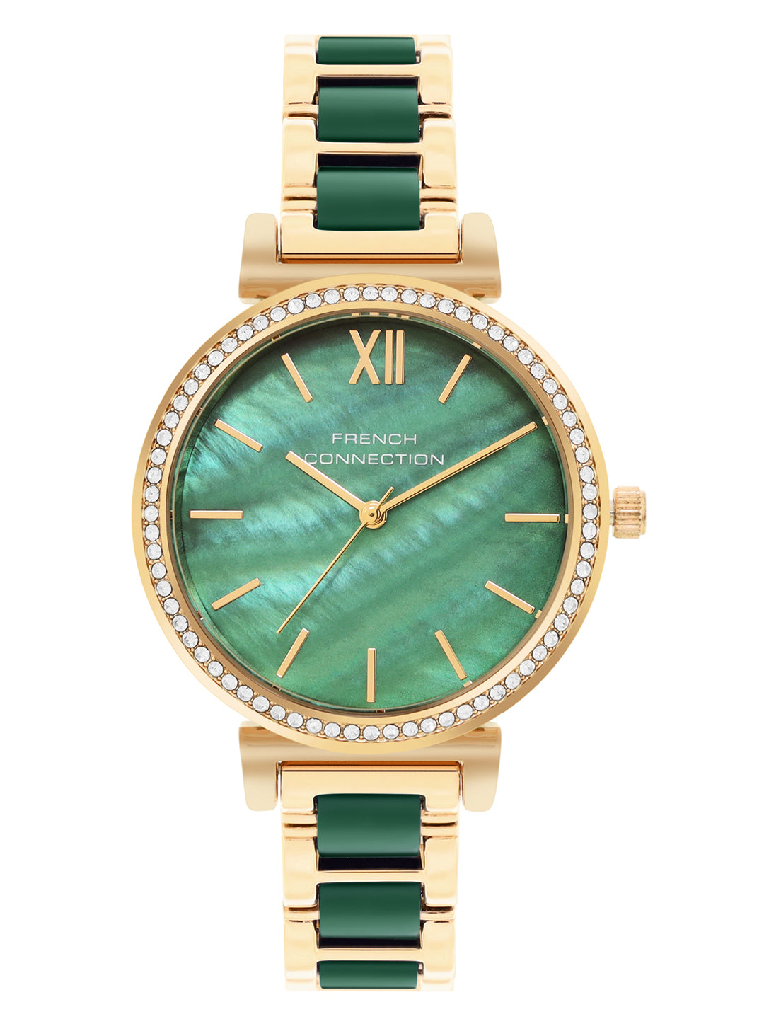 Women's Green Metal Round Analogue Watch