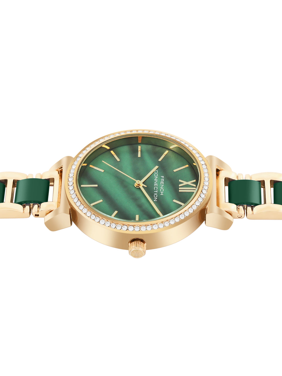 Women's Green Metal Round Analogue Watch