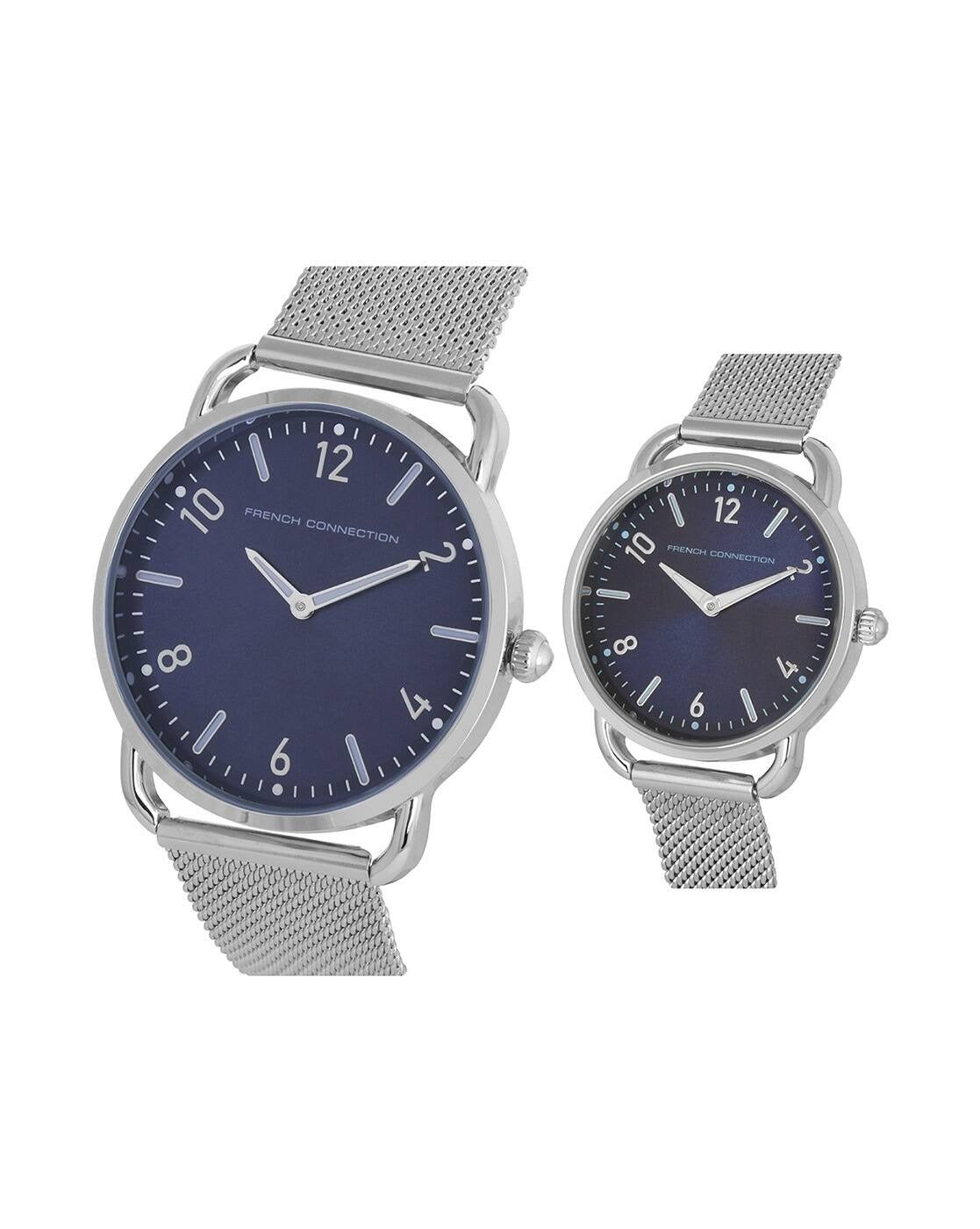 Unisex Blue Metal Round Couple Analogue Watch