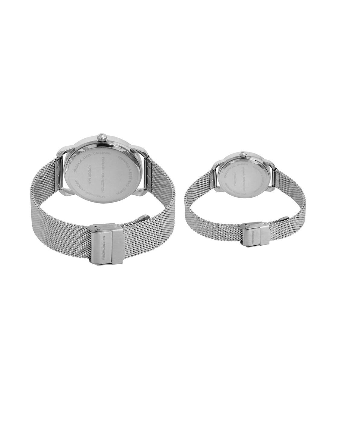 Unisex Blue Metal Round Couple Analogue Watch