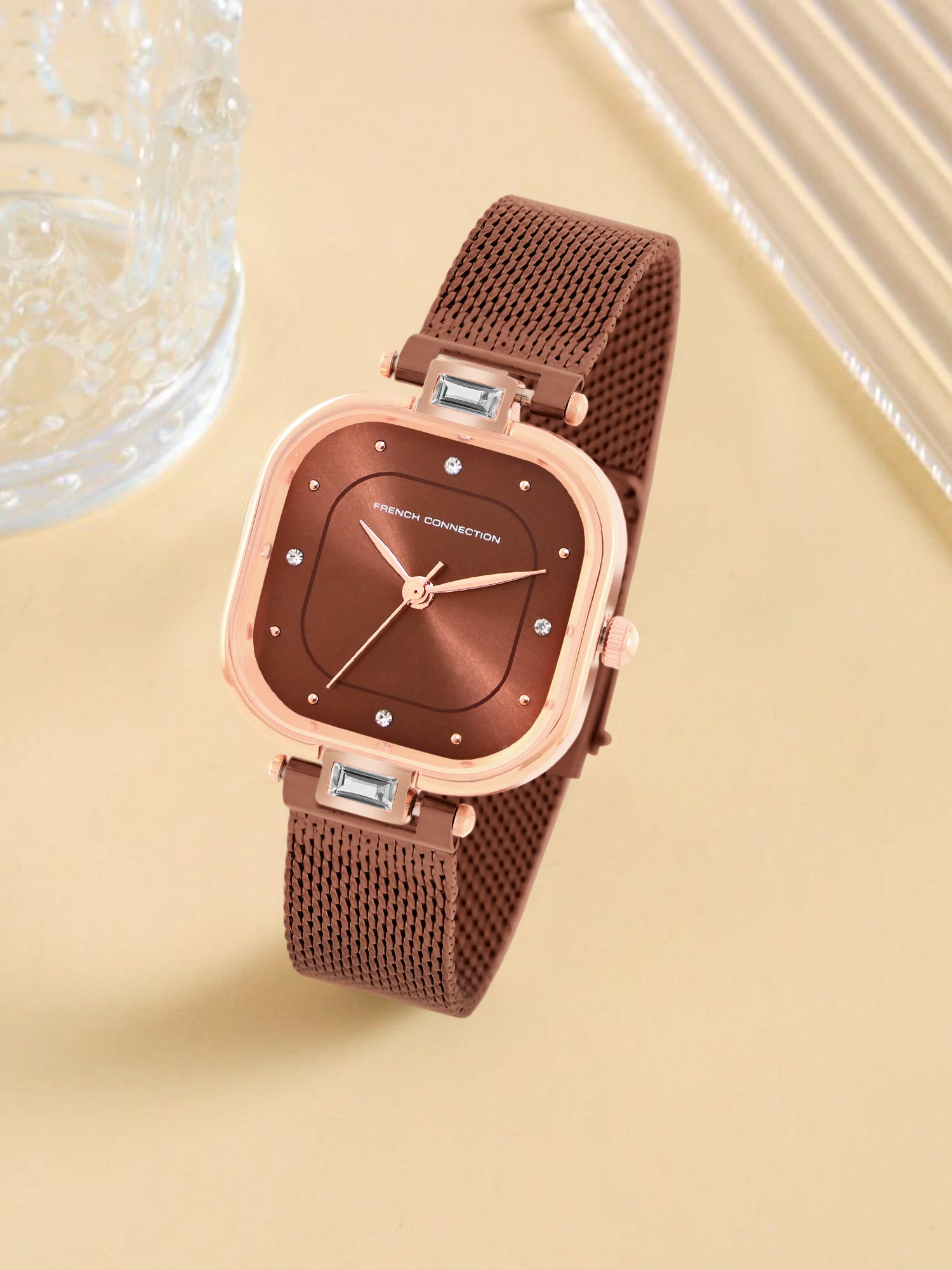 Women's Brown Metal Square Analogue Watch
