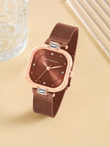 Women's Brown Metal Square Analogue Watch