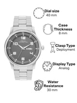 Men's Gun Silver with Grey Dial Watch - FCN0171SM