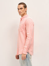 Men's Pink Casual Slim Fit Solid Full Sleeves Shirt