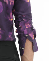 Men's Purple Casual Regular Fit Printed Full Sleeves Shirt