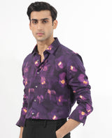 Men's Purple Casual Regular Fit Printed Full Sleeves Shirt