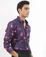Men's Purple Casual Regular Fit Printed Full Sleeves Shirt