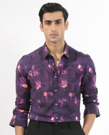 Men's Purple Casual Regular Fit Printed Full Sleeves Shirt