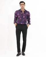 Men's Purple Casual Regular Fit Printed Full Sleeves Shirt