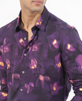 Men's Purple Casual Regular Fit Printed Full Sleeves Shirt
