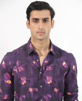 Men's Purple Casual Regular Fit Printed Full Sleeves Shirt