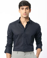 Men's Navy Casual Regular Fit Solid Full Sleeves Shirt