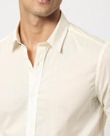 Men's White Casual Regular Fit Solid Full Sleeves Shirt
