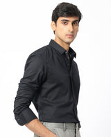 Men's Black Casual Regular Fit Solid Full Sleeves Shirt