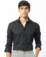 Men's Black Casual Regular Fit Solid Full Sleeves Shirt