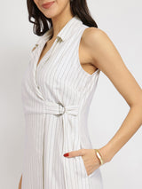 Women's White Casual Striped Above Knee Dress