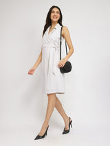Women's White Casual Striped Above Knee Dress