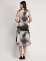 Women's Gray Party Printed Below Knee Dress