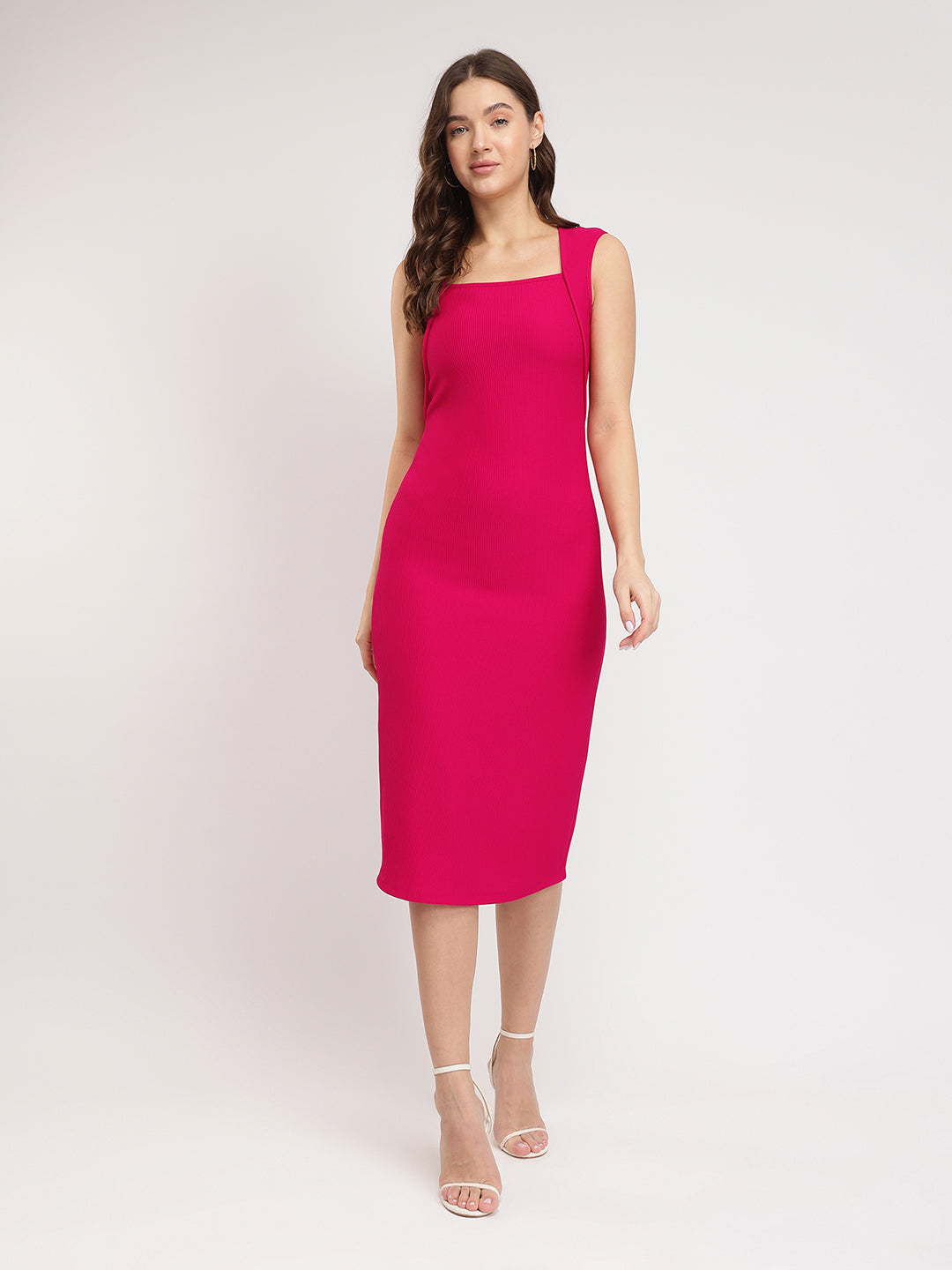 Women's Pink Party Solid Below Knee Dress