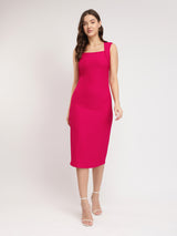 Women's Pink Party Solid Below Knee Dress