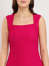 Women's Pink Party Solid Below Knee Dress