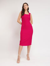 Women's Pink Party Solid Below Knee Dress