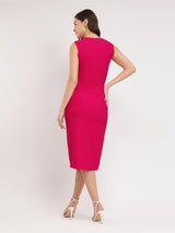 Women's Pink Party Solid Below Knee Dress