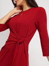 Women's Red Party Solid Below Knee Dress