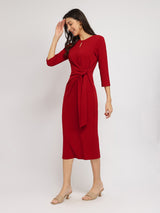 Women's Red Party Solid Below Knee Dress