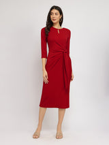 Women's Red Party Solid Below Knee Dress