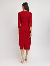 Women's Red Party Solid Below Knee Dress