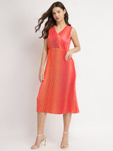 Women's Pink Party Printed Below Knee Dress