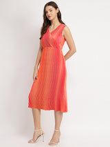 Women's Pink Party Printed Below Knee Dress