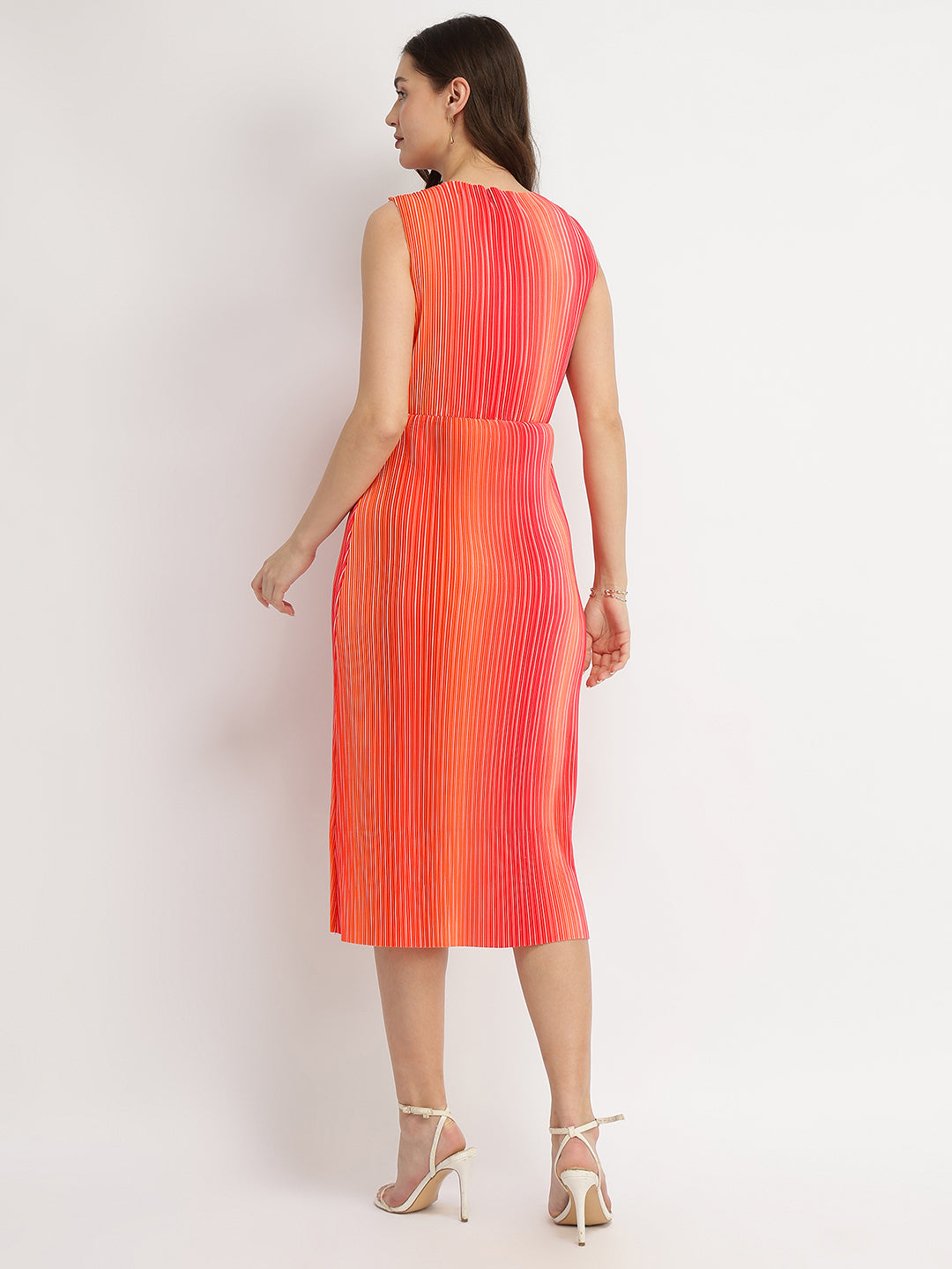 Women's Pink Party Printed Below Knee Dress