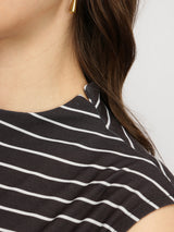 Women's Black Casual Stripes Below Knee Dress
