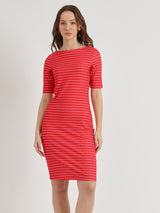 Women's Red Casual Striped Above Knee Dress