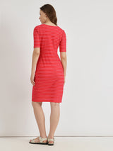 Women's Red Casual Striped Above Knee Dress