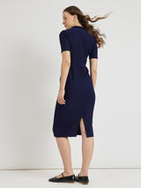 Women's Blue Casual Solid Below Knee Dress