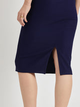 Women's Blue Casual Solid Below Knee Dress