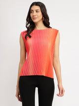 Women's Pink Party Striped Regular Fit Sleeveless Top