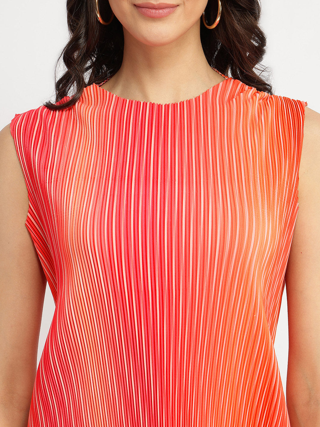 Women's Pink Party Striped Regular Fit Sleeveless Top