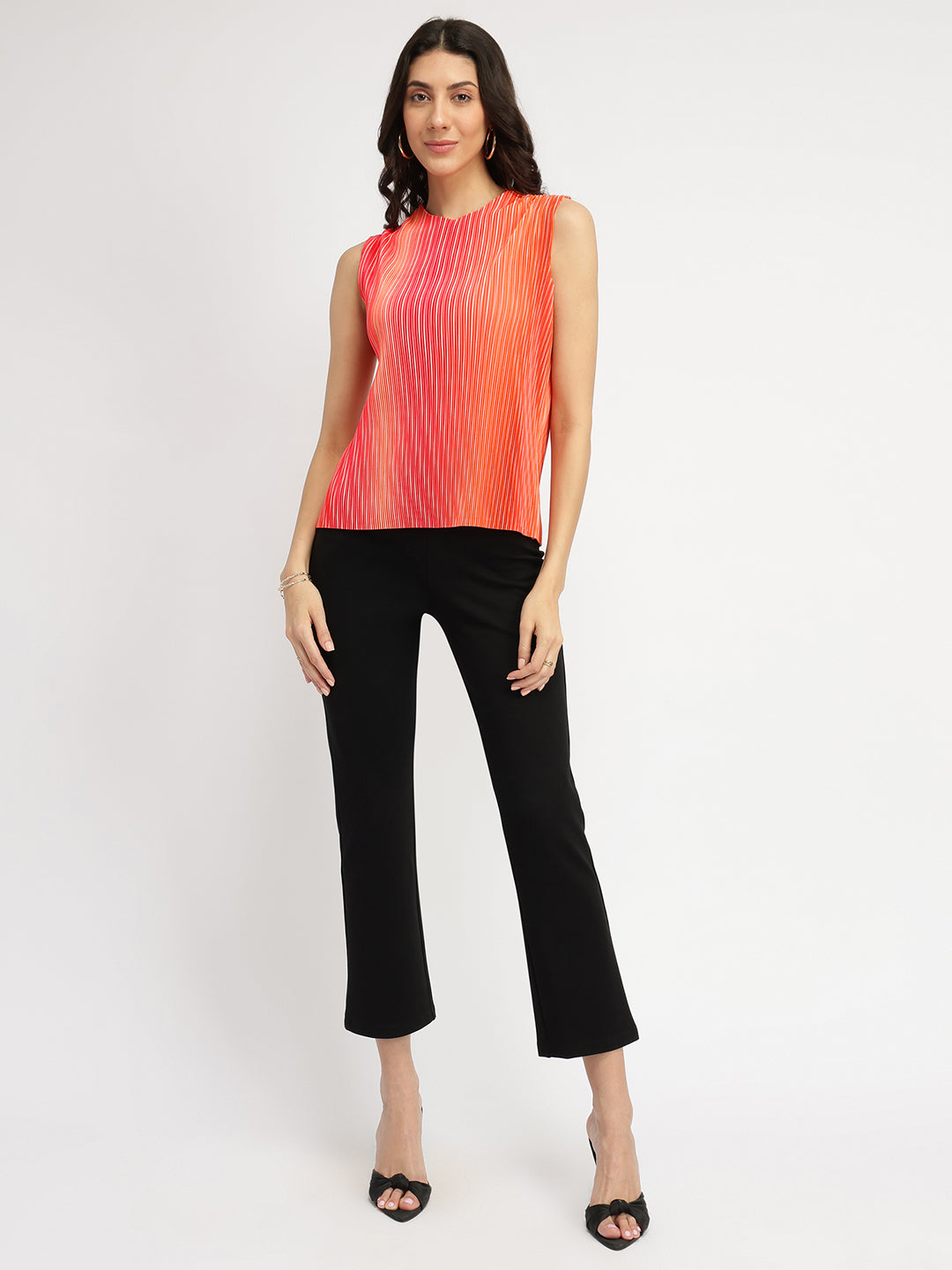 Women's Pink Party Striped Regular Fit Sleeveless Top