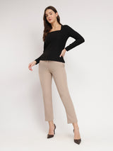 Women's Black Casual Solid Regular Fit Full Sleeves Top