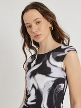 Women's Black Party Printed Regular Fit Sleeveless Top