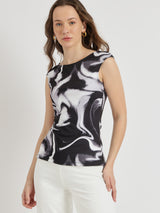 Women's Black Party Printed Regular Fit Sleeveless Top